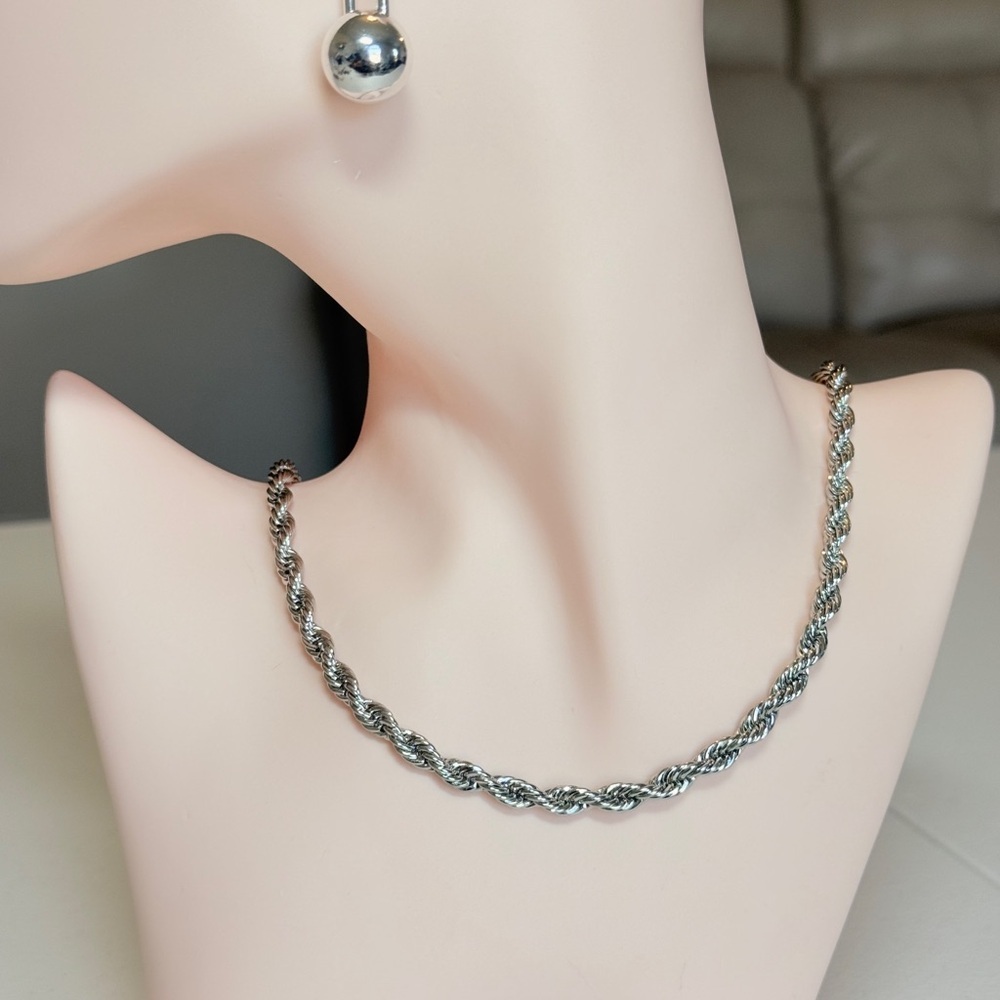 Classic Silver Rope Chain Necklace - Picture 5 of 12